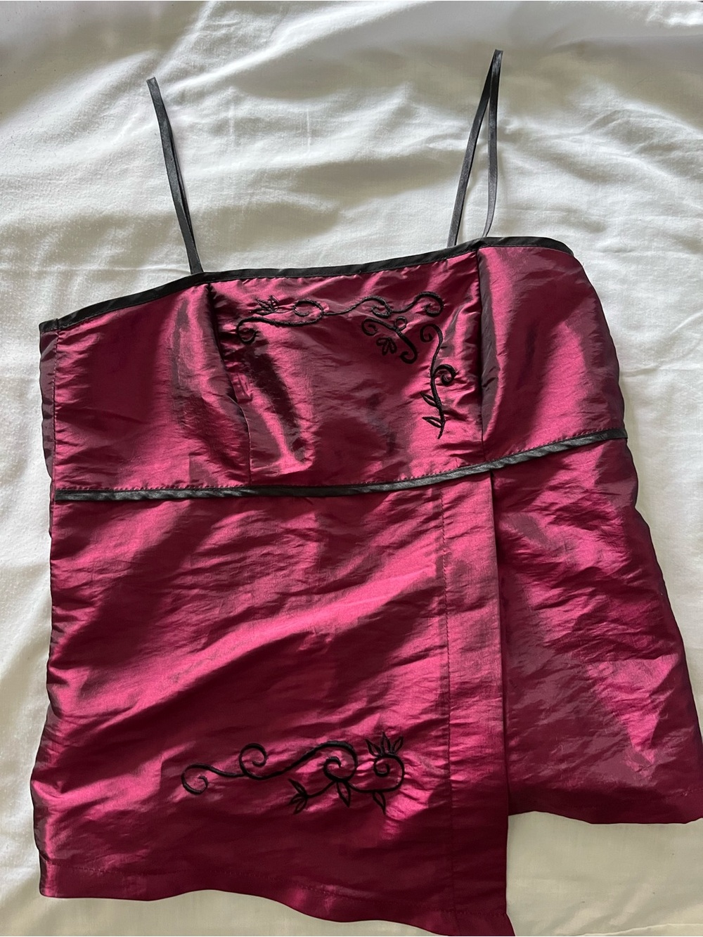 Y2K Satin Embroidered blouse top- Black Cherry - Picture 2 of 6